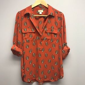 Loft Collared Paisley Long-Sleeve Blouse